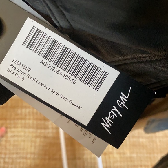 Nasty Gal Leather High Waisted Slit Pants black straight leg real hem premium - Picture 5 of 12